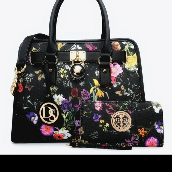 Matching Floral Satchel Handbag & Wallet Set by Dasein - Picture 12 of 12